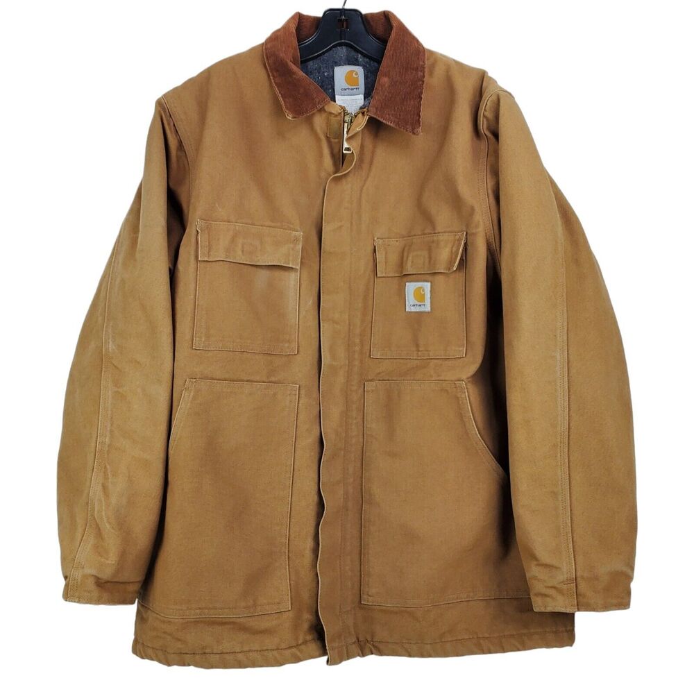 Vintage CARHARTT Jacket Mens 44 Brown Canvas Barn Chore Pockets Workwear Outdoor